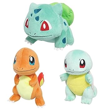 Set of 3 Sanei Pokemon PP17 Bulbasaur, PP18 Charmander, PP19 Squirtle Stuffed Plush