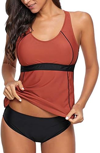 Women's Halter Two Pieces Swimsuit V Neck Panel Open Back Tankini Set