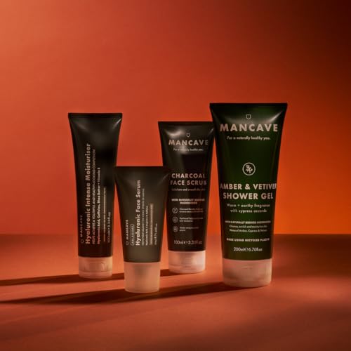 ManCave Men's Face Scrub with Active Charcoal 100 ml – Deep Exfoliating with Willow Bark Extract and Vitamin E – Deep Cleansing, Smooth Skin, Dermatologically Tested, Natural