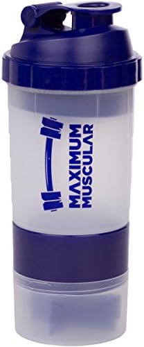 Protein Shaker Bottle By Maximum Muscular, Cup with Extra Storage Compartment for Powders &amp; Pills, Massive 20oz Capacity, Navy Blue