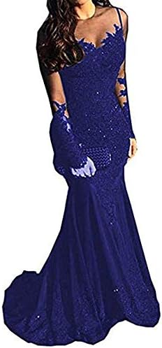 Illusions Long Sleeves Beaded Satin Mermaid Prom Dress Lace Evening Formal Gown