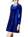 K&S Women's Gold Velvet Long Sleeve Flare Loose Short Dress (S, Blue)