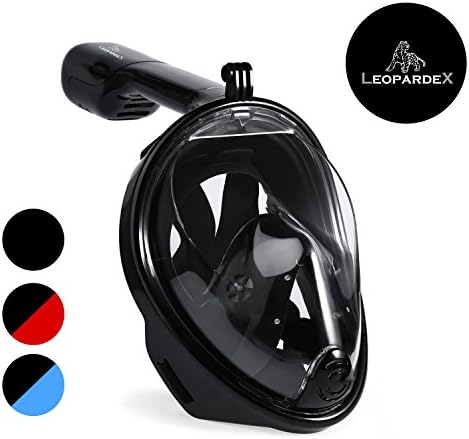New Anti-Fog Clear Snorkel Mask by LeopardeX – Sea Views 180° Go Pro Compatible Snorkel Mask With Dry Snorkel, Plus Gift With Purchase. Full Snorkel Mask [Tubeless Snorkel Mask] (Black &amp; Black, L-XL)