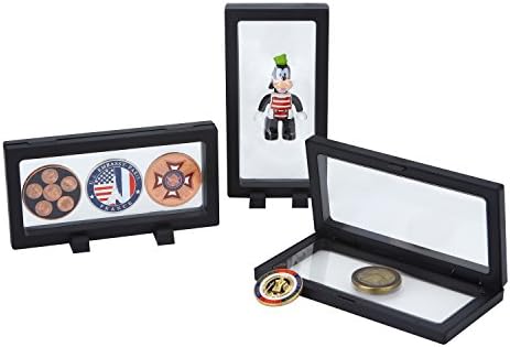 Challenge Coins Displays, 3D Floating Double Sided Stand Box Case Holder Frame (7.1"x3.5"), Display For LEGO Minifigures Gemstones Medallions Badges Pins (3-Pack)