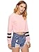 SweatyRocks Women's Striped Long Sleeve Crewneck Crop Top Sweatshirt Pink S