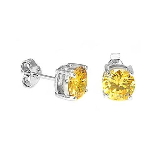 2.00 Carat Round Yellow Cubic Zirconia Cz Stud Earrings. Sterling