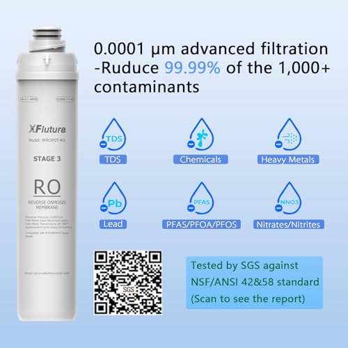 RO100ROPOT Series 4-Pack Replacement Filter Cartridge Set Compatible with Bluevua RO100ROPOT, RO100ROPOTUV Series Water Filter, Pack of 4 Filters (1*PP, 1*CTO, 1*RO, 1*PCF)