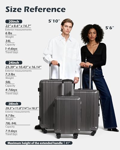 Coolife Luggage Expandable Suitcase PC+ABS with TSA Lock Spinner 20in24in28in (Grey, 3 Piece Set) Coolife Luggage Expandable Suitcase PC+ABS with TSA Lock Spinner 20in24in28in (Grey, 3 Piece Set)