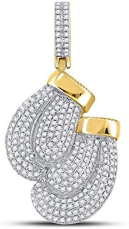 The Diamond Deal 10kt Yellow Gold Mens Round Diamond Boxing Gloves Sports Charm Pendant 1-3/4 Cttw