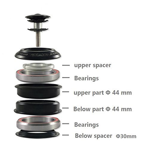 Shoptourismkit 1set 1-1/8" MTB Mountain Road Cycling Fixed gear Bike Bicycle Threadless Headset Spacers Caps For 28.6 X 44X30mm 2 Bearings (Black)