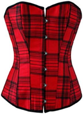 Grace Shapewear Women's Red Plaid Side Lace Up Waist Training Corset Top