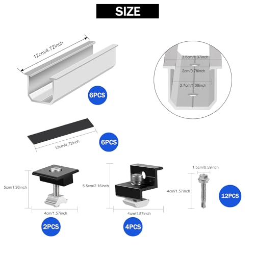 nutmanel Solar Panel Bracket, Solar Panel Mounting Kit, 30-35mm Adjustable Solar Panel Mounting Kit, Solar Photovoltaic for 2 Panels, with Nuts and Screws, Balcony Central Bracket