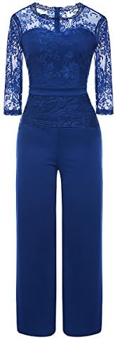 Mystry Zone Women's Sexy Wrap Top Wide Leg 3/4 Sleeve Cocktail Knit Jumpsuit Blue XX-Large