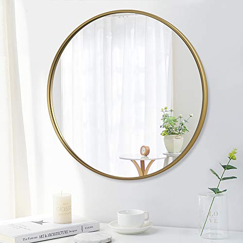 PexFix 30'' Wall Round Mirror, Modern Iron Art Frame Circle Wall-Mounted Decorative Mirror for Bedroom, Vanity Washrooms, Living Room & Entryway (Golden)