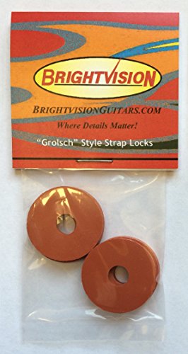 Original Burnt Orange Silicone Rubber Guitar Strap Locks - Grolsch Style - Classic and Reliable - Made In The USA! (4-Pack)