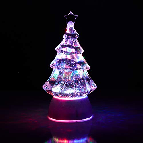 ReLive 8.5" Glitter Christmas Tree - Light Up Snow Globe Decor - White - Thumbnail 2