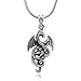 CHUVORA 925 Sterling Silver Detailed Medieval Dragon Luck Wisdom and Longevity Pendant Necklace, 18 inches