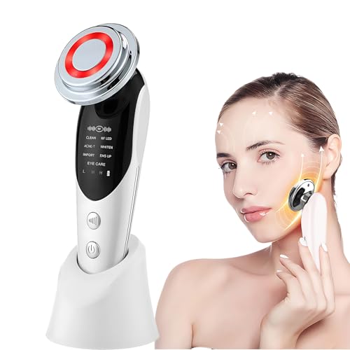 NQAXZIB Masajeador Facial Eléctrico, Ultrasonido Facial 7 en 1,con Radiofrecuencia Facial,Microcorriente EMS y Máquina con Frío Calor Fototerapia Roja y Azul,,Skincare,Estiramiento de la Piel, Cuidado Facial