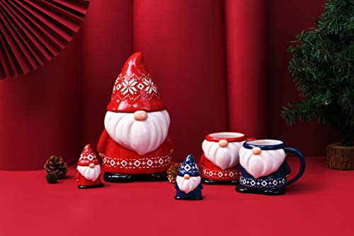 Bico Red & Blue Christmas Gnome Salt and Pepper Shaker Set, Handpainted, Dishwasher Safe