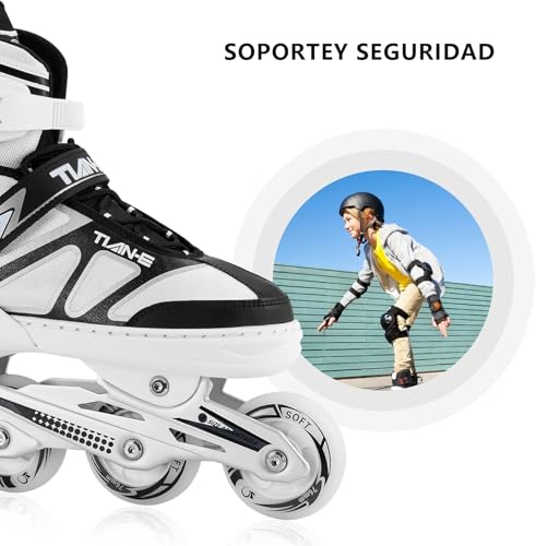 YOMYM Patines en Linea Ajustables para Niños y Adultos, Rodamiento de ABEC-7, Flash Ruedas, Cómodo y Transpirable, Patines en Línea para Fitness para Adultos y Principiantes