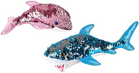 Sequinimals Sequin Sea Animals, Pink Dolphin and Great White Shark Set, Reversible Mermaid Sequins