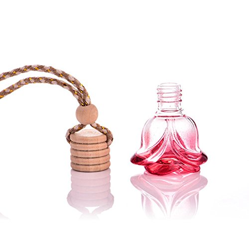 Ownsig Rose Flower Glass Air Freshener Container Bottle with Hanging Rope Fragrance Diffuser for Car or Home Yellow