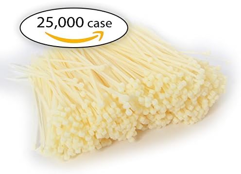 Case of Zip Ties. Case of 25,000 Cable Ties. White 5.5" Industrial Grade Self-Locking Nylon Ties. 18 lb