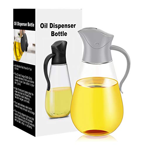 Oil Dispenser Bottle,Cooking Container Bottle 20.5 oz Glass Olive Oil Dispenser Non-Drip Kitchen Vinegar Barbecue Marinade Dispenser Bottle With Scale and Non-Slip Handle for Kitchen(Grey)