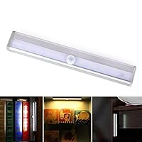 LINFON Wall Lights Under-Cabinet Lights Wireless Motion Sensing Night Light with Magnetic Strip Drawer,DIY Stick-on Anywhere Portable Wireless 10 LED Wardrobe/Stairs/Step Light Bar