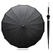 Becko 47 Inches Black Auto Open Umbrella Long Umbrella with 16 Ribs, Durable and Strong Enough for the Fierce Wind and Heavy Rain, Classic Style with Soft Foam Rubber Stick Handle, Unisex Umbrella