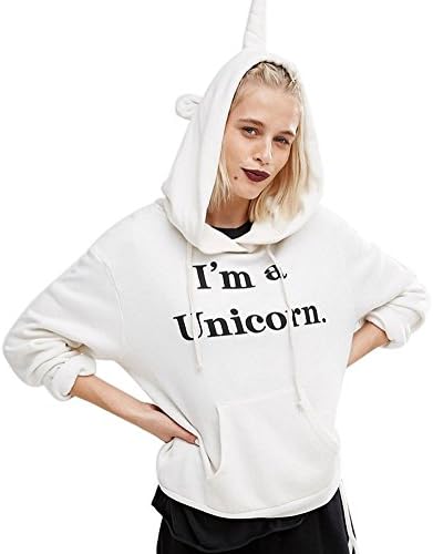 Women Long Sleeve Hoodie ,Buedvo I'm A Unicorn Print Sweatshirt Coat Pullover (S, White)