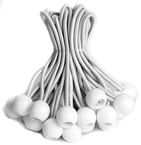 eHomeA2Z Ball Bungee White Heavy Duty 25 Pack Weather Resistant 5mm Thick for Camping Tarp Cargo Tent (25, 6-inch)
