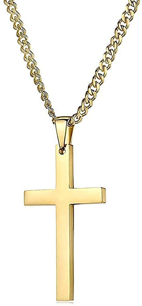 Lifetime Bling 14K Gold Cross Chain Pendant Necklace 3MM Solid Clasp for Men,Women,Teens. Small for Charms Miami Cuban Curb Link Diamond Cut (24)