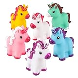 Mini Rubber UNICORNS (Pack of 12) bright colors - can squirt water for bath time fun!