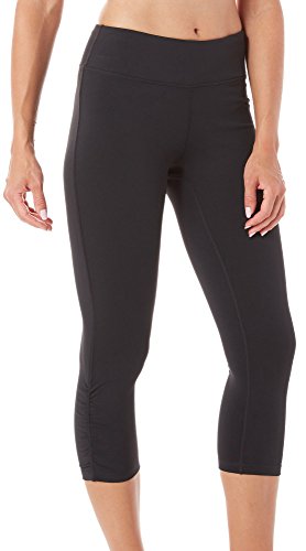 Gaiam Om Yoga Capri Womens Performance Basic Long Compression Legging – Black Tap, Large