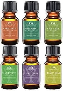 Radiate Your Love Aromatherapy Top 6 Essential Oils, Pure & Therapeutic grade - 6/10 Ml (Lavender, Tea Tree, Eucalyptus, Lemongrass, Orange, Peppermint)