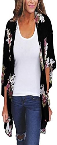 NOMENI Summer Sexy Chiffon Loose Shawl Print Kimono Cardigan Top Women's Cover up Blouse Beachwear