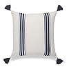 Hofdeco Coastal Decorative Throw Pillow Cover ONLY, for Couch, Sofa, or Bed, Navy Blue Striped Tassel, 20"x20"