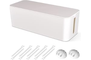 CHOUKY Cable Management Box, Large Cord Organizer Box to Hide Power Strip & Under Desk,TV Computer Wires Cable Organizer Hider Box with Cable Clips&Reusable Cable Ties for Home/Office(White)