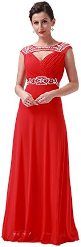 Licoco Women Beading Straps Ruched Long Formal Prom Gowns Bridesmaid Dress (16red,Medium)