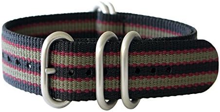 21mm 5 Ring 12"(300mm) Military Army Diver Nylon Watch Strap Band #Black/Red/Olive - Stainless