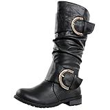 West Blvd Ankara Slouch Riding Motorcycle Mid-Calf Boots