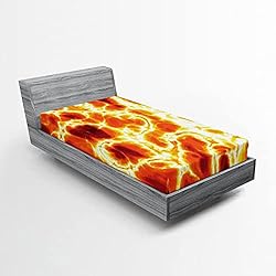 Ambesonne Burnt Orange Fitted Sheet, Hot Lava