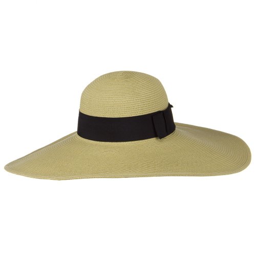 UPF 50+ Black Ribbon Wide Flat Brim Hat - Tan