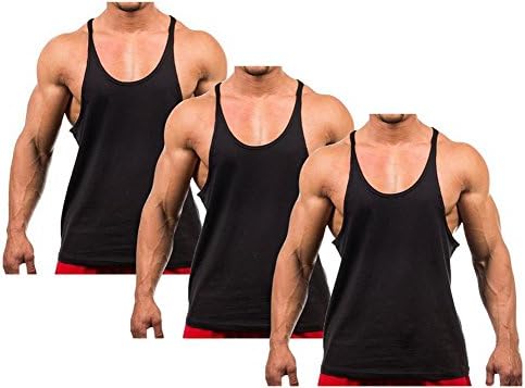 YAKER Men's Blank Stringer Y Back Bodybuilding Gym Tank Tops