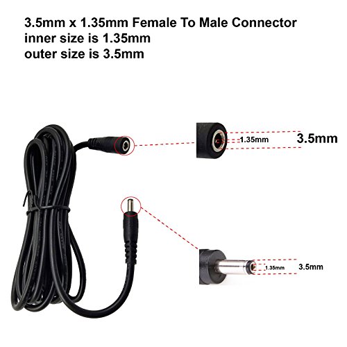 Dericam Universal 10ft 3 meters Power Extension Cable, DC 5 Volt Power Adapter Extension Cord, extend additional 10ft length for DC 5V power adapter or wall charger, 3.5mm DC Plug, 5V-3M, Black