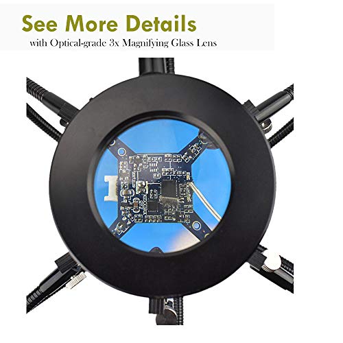Toolour Helping Hands Third Hand Soldering Tool Aluminum Rotary Base 6 Metal Flexible Arms and Aid Vise, 42 LED Beads USB 3X Magnifying Lamp for Electronics Repair Modeling Woodwork Jewel Hobby Crafts