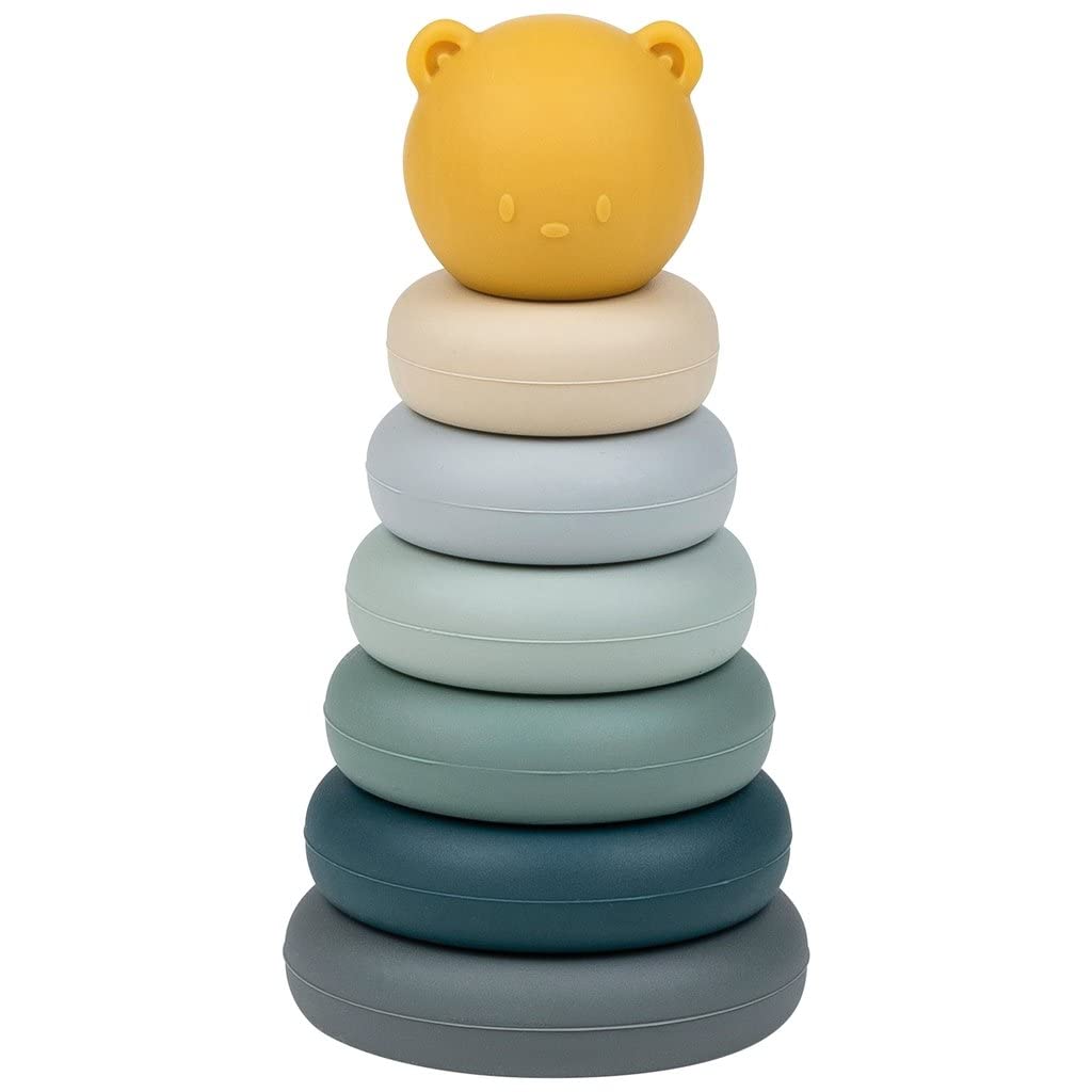 Nattou Silicone Stacking Tower, 7-Piece Motor Toy for Toddlers, BPA-Free, Approx. 16 cm, Silicone, Blue