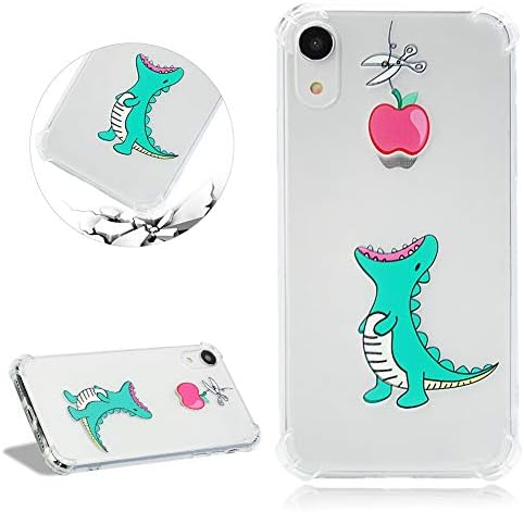 Air Cushion Reinforced Corners Clear Silicone Case for iPhone Xr,DasKAn Funny Green Dinosaur Design Soft Rubber Back Cover Shockproof Bumper Slim Fit Flexible Gel TPU Protective Phone Case,#4
