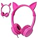 Kids Headphones, Vogek 2 in 1 Cat/Bunny Ear Wired On-Ear Headphones Headsets with 85dB Volume Limited, Children Headphones for Kids - Pink
